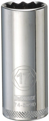 DeWALT DWMT74509OSP Drive Socket, 17 mm Socket, 3/8 in Drive, 12-Point, Vanadium Steel, Polished Chrome